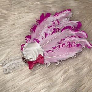 Pink and White Feather Headband